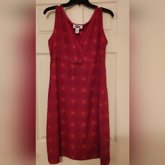 Old Navy Size 10 Fuchsia Pink Dotted Slip Dress Surplice Neck Lace Trim - Picture 1 of 5